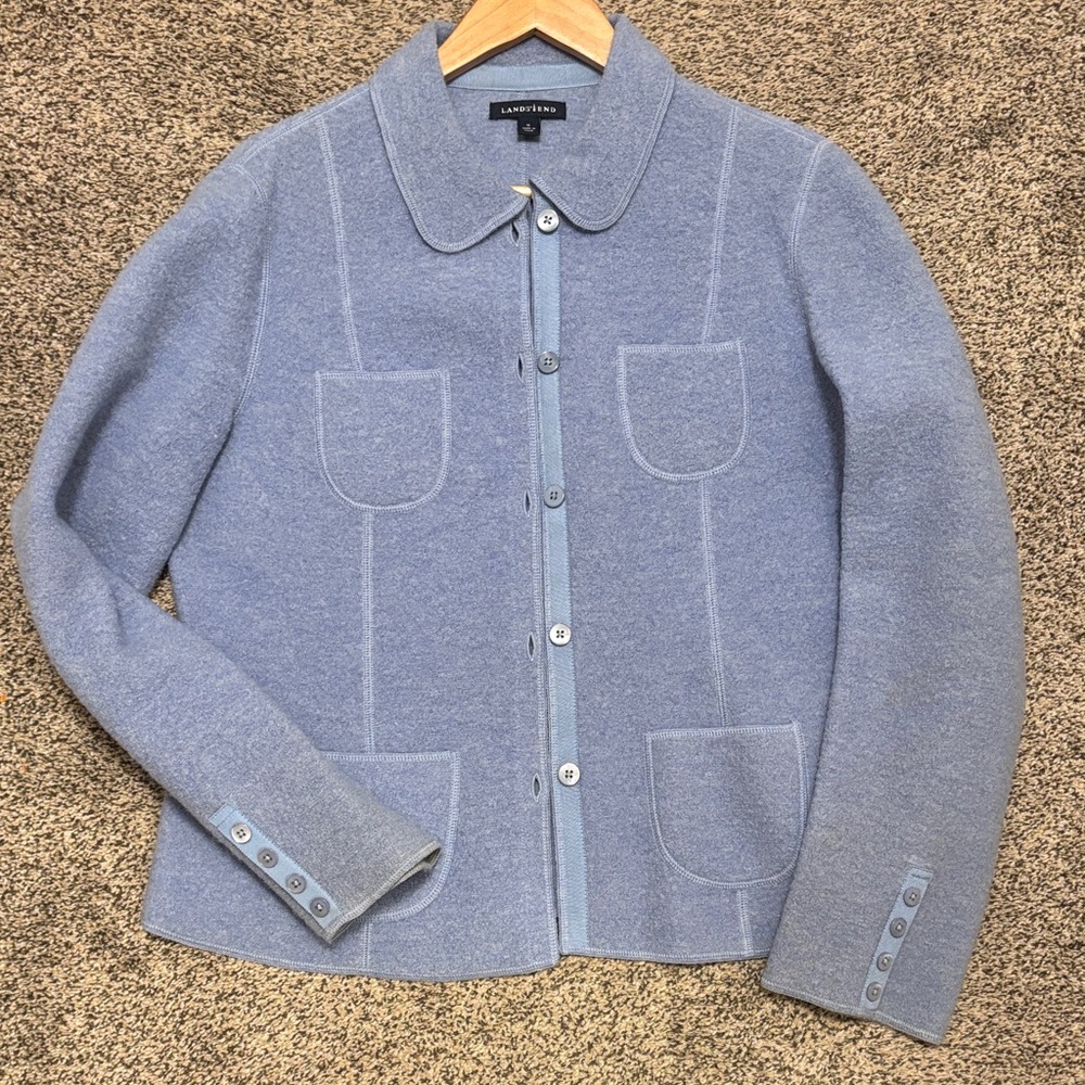 Lands' End 100% Wool Soft Blue Sweater